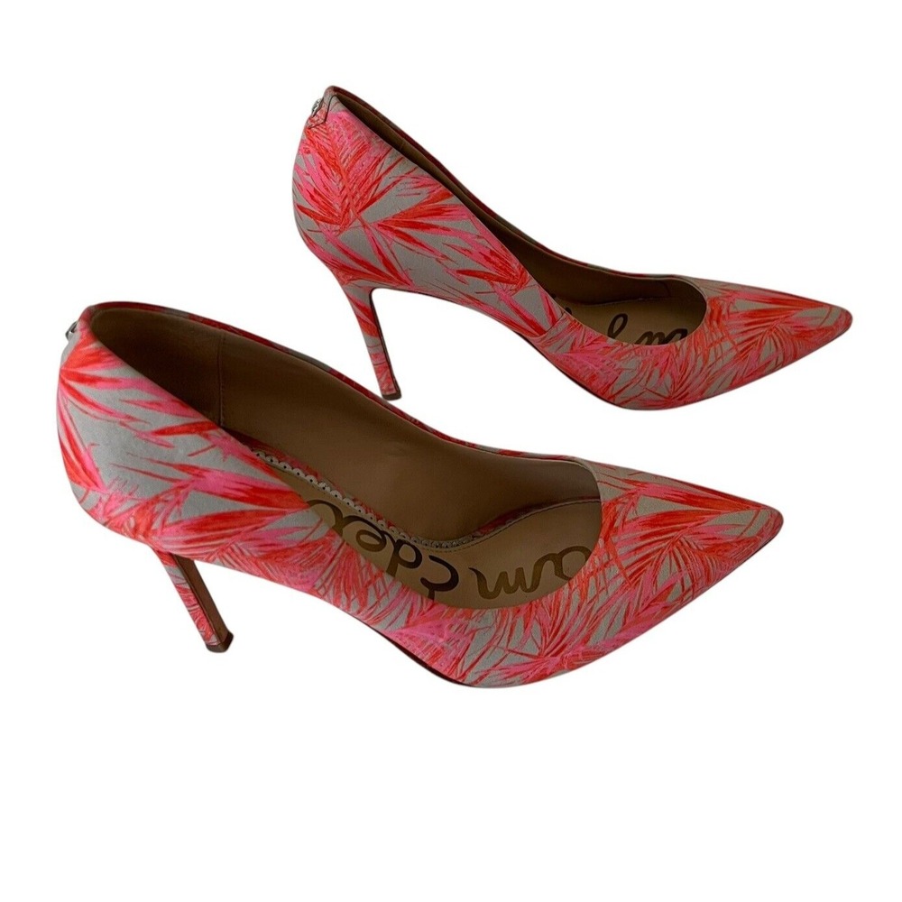 Sam Edelman Shoes Size 7.5 Hazel Pumps Heel Pointed Toe Hot Coral Pink Tropical - Picture 2 of 11
